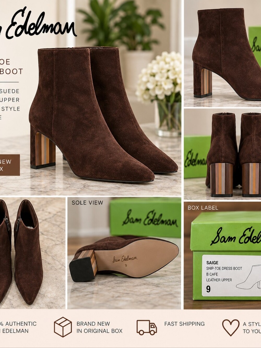 NIB Sam Edelman Saige Chocolate Brown Suede Ankle Boots